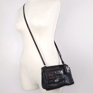 BRIGHTON Vintage Crossbody Bag Croc Embossed Pebbled Leather Purse